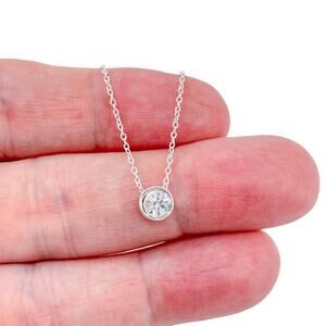 Estate Sterling Silver 925 Cubic Zirconia Solitaire Necklace 16.5"-18.5"